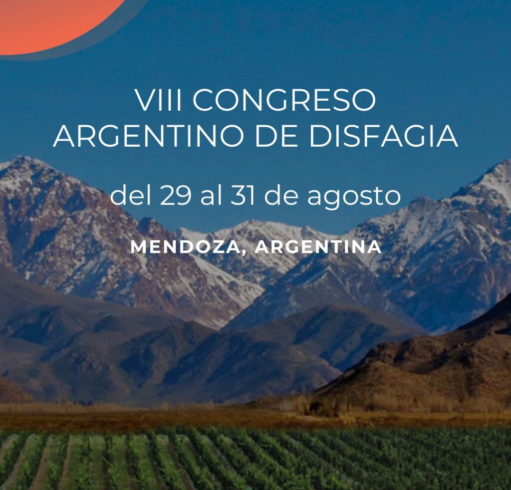 Flyer con imagen de Mendoza y publicidad del octavo Congreso de Disfagia
